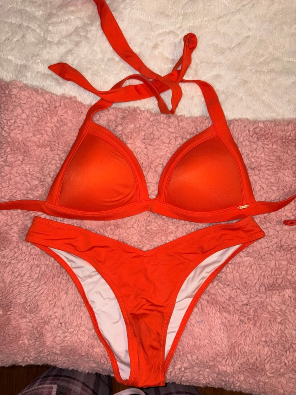 Victoria's Secret Bright Orange Halter Triangle Bikini Set